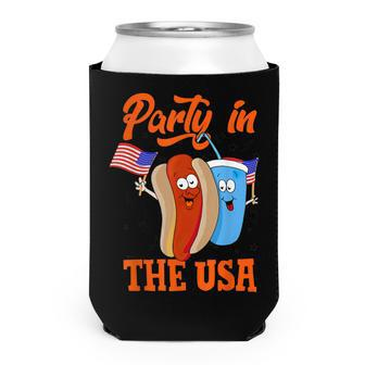 Party In The Usa Hot Dog Love Usa Funny Fourth Of July Can Cooler - Seseable