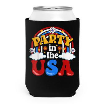 Party In The Usa Vintage Daisy Flowers 4Th Of July Patriotic Can Cooler - Seseable