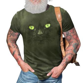 Beautiful Black Cat Face Big Green Eyes Cool Halloween Cats 3D Print Casual Tshirt - Seseable