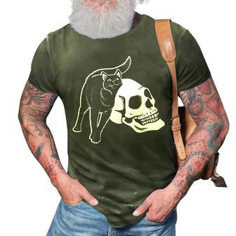 Black Cat And Human Skeleton Skull Punk Goth And Halloween 3D Print Casual Tshirt - Seseable