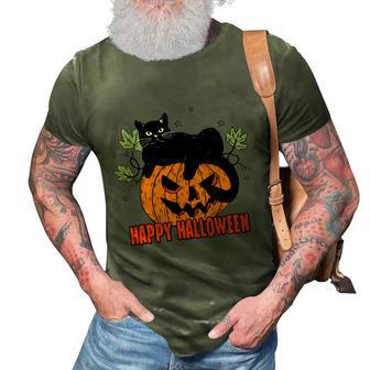 Black Cat Pumpkin Halloween Day Sublimation Retro Halloween 3D Print Casual Tshirt - Thegiftio UK