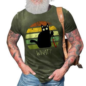 Cat What Funny Halloween Black Cat With Knife 3D Print Casual Tshirt - Seseable