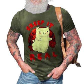 Creep It Real Cute Kitty Cat Ghost In Spooky Halloween Night 3D Print Casual Tshirt - Seseable