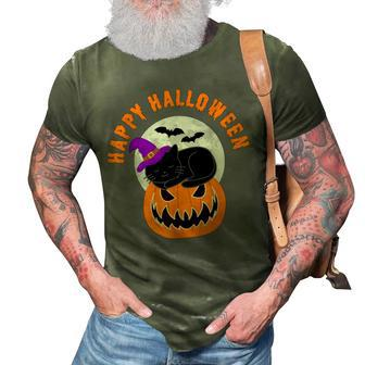 Cute Black Cat Witch Scary Pumpkin Happy Halloween 3D Print Casual Tshirt - Seseable