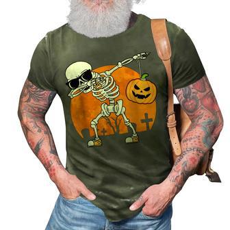 Dabbing Skeleton Funny Halloween Pumpkin Skeleton 3D Print Casual Tshirt - Seseable