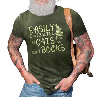 Easily Distracted By Cats And Books Funny Book Lover 3D Print Casual Tshirt | Mazezy