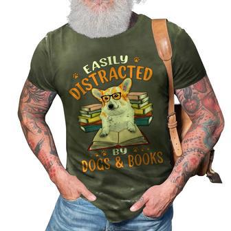 Easily Distracted By Dogs & Books Corgi Dog Mom Dog Dad 3D Print Casual Tshirt - Thegiftio UK