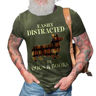 Easily Distracted By Dogs & Books Corgi Dog Mom Dog Dad V2 3D Print Casual Tshirt - Thegiftio UK