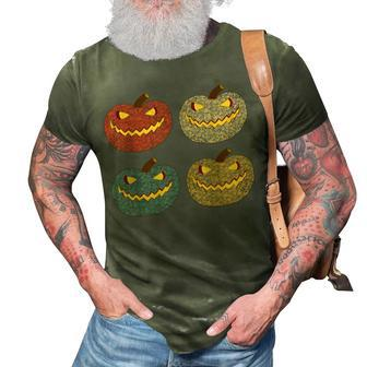 Four Scary Glowing Pumpkins Halloween Jack O Lantern Fall 3D Print Casual Tshirt - Seseable