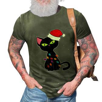 Funny Black Cat Christmas Lights Jolly Group Christmas Gift 3D Print Casual Tshirt - Thegiftio UK