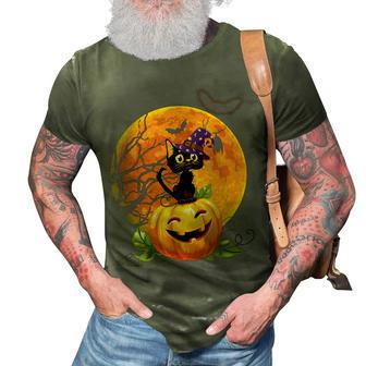 Halloween Cute Witch Cat Mom Pumpkin Moon Spooky Cat 3D Print Casual Tshirt - Seseable