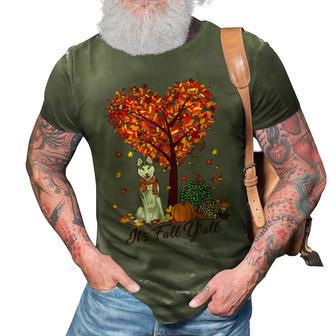 Its Fall Yall Funny Siberian Husky Autumn Dog Lover 3D Print Casual Tshirt - Seseable