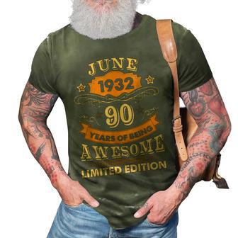 June 90 Year Old Vintage 1932 90Th Birthday 3D Print Casual Tshirt - Seseable