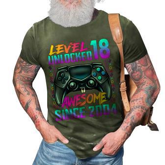 Level 18 Unlocked Awesome Since 2004 18Th Birthday Gaming 3D Print Casual Tshirt - Seseable