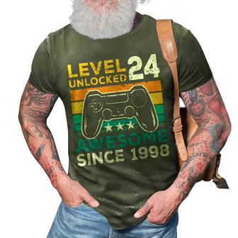 Level 24 Unlocked Awesome 1998 24Th Birthday Man Video Game V2 3D Print Casual Tshirt - Seseable