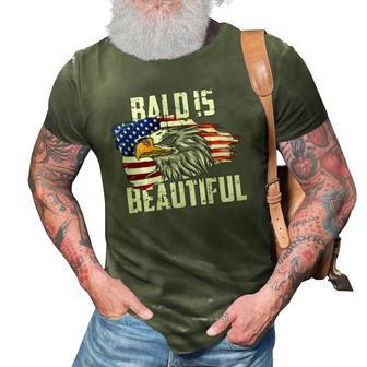 Mens Bald Is Beautiful July 4Th Eagle Patriotic American Vintage 3D Print Casual Tshirt | Mazezy