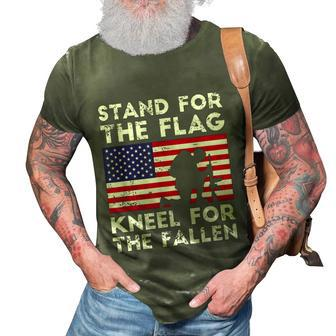 Patriotic Military Veteran American Flag Stand For The Flag Kneel For The Fallen V2 3D Print Casual Tshirt - Monsterry AU