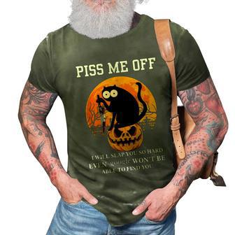 Piss Me Off I Will Slap You So Hard Black Cat Pumpkin 3D Print Casual Tshirt - Seseable