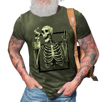Skeleton Drinking Coffee Peace Halloween Grunge Aesthetic 3D Print Casual Tshirt - Thegiftio UK