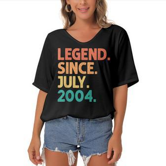 18Th Birthday Legend Since July 2004 18 Years Old Vintage Women's Bat Sleeves V-Neck Blouse - Seseable