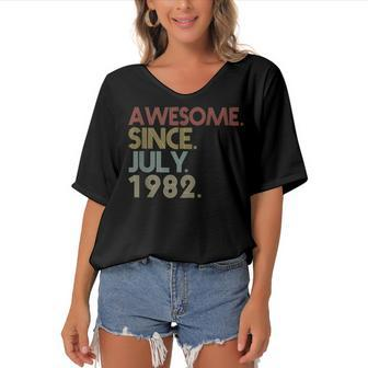 40Th Birthday Party 40 Years Old Awesome Since July 1982 Women's Bat Sleeves V-Neck Blouse - Seseable