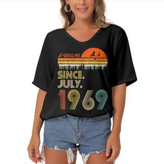 53 Years Old Awesome Since July 1969 53Rd Birthday Women's Bat Sleeves V-Neck Blouse - Seseable