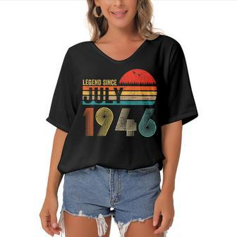 76 Years Old Retro Birthday Gifts Legend Since July 1946 Women's Bat Sleeves V-Neck Blouse - Seseable
