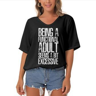 Adult-Ish Adulting | 18Th Birthday Gifts | Funny Sarcastic Women's Bat Sleeves V-Neck Blouse - Seseable