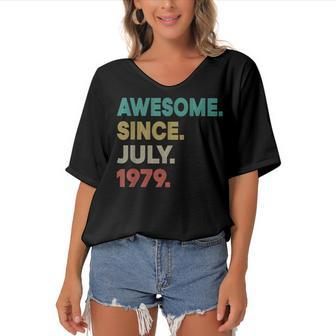 Awesome Since July 1979 Vintage 43Rd Birthday Women's Bat Sleeves V-Neck Blouse - Seseable
