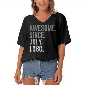 Awesome Since July 1980 42Nd Birthday Vintage 1980 Women's Bat Sleeves V-Neck Blouse - Seseable