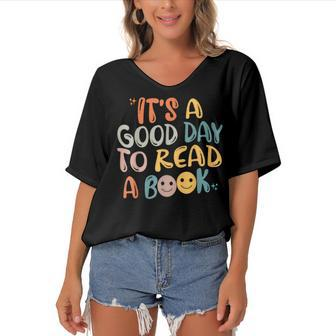 Book Lovers Funny Reading| Its A Good Day To Read A Book Women's Bat Sleeves V-Neck Blouse - Thegiftio UK