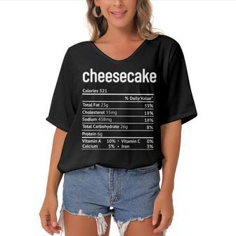 Cheesecake Nutrition Facts Funny Thanksgiving Christmas V2 Women's Bat Sleeves V-Neck Blouse - Seseable