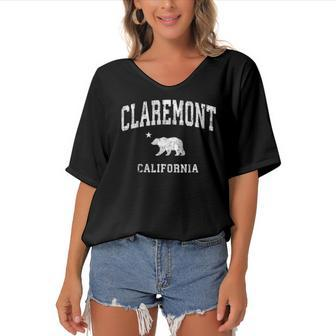 Claremont California Ca Vintage Distressed Sports Design Women's Bat Sleeves V-Neck Blouse | Mazezy