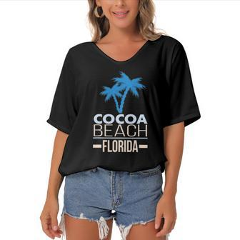 Cocoa Beach Florida Palm Tree Women's Bat Sleeves V-Neck Blouse | Mazezy CA