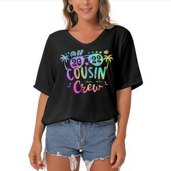 Cousin Crew 2022 Summer Family Vacation Beach Boys Girls Kid V3 Women's Bat Sleeves V-Neck Blouse - Seseable