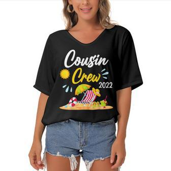 Cousin Crew 2022 Summer Vacation Beach Matching Family V3 Women's Bat Sleeves V-Neck Blouse - Seseable