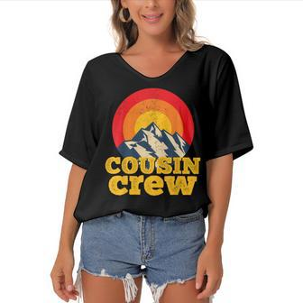 Cousin Crew Kids Matching Camping Group Cousin Squad Women's Bat Sleeves V-Neck Blouse - Seseable