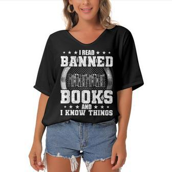 I Read Banned Books Book Lovers Reading Women's Bat Sleeves V-Neck Blouse - Thegiftio UK