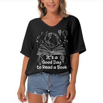 Its A Good Day To Read A Book Bookworm Book Lovers Vintage Women's Bat Sleeves V-Neck Blouse - Seseable
