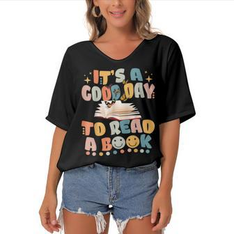 Its Good Day To Read Book Funny Library Reading Lovers Women's Bat Sleeves V-Neck Blouse - Thegiftio UK
