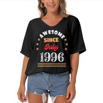 July 1996 Birthday Awesome Since 1996 July Vintage Cool Women's Bat Sleeves V-Neck Blouse - Seseable