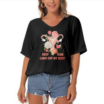 Keep Your Laws Off My Body Pro Choice Uterus Women's Bat Sleeves V-Neck Blouse - Seseable