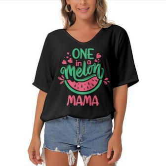 One In A Melon Mama Summer Fruit Watermelon Theme Kids Party Women's Bat Sleeves V-Neck Blouse - Seseable