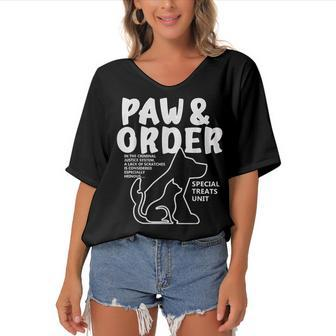 Paw And Order Special Feline Unit Pets Training Dog And Cat Women's Bat Sleeves V-Neck Blouse - Seseable