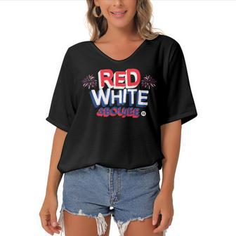 Red White And Boujee Funny 4Th Of July Patriotic July Fourth V2 Women's Bat Sleeves V-Neck Blouse - Seseable