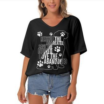 Rescue Save Love - Cute Animal Rescue Dog Cat Lovers Women's Bat Sleeves V-Neck Blouse - Seseable