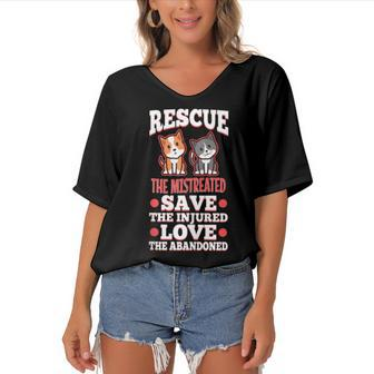 Rescue The Mistreated Save The Injured Women's Bat Sleeves V-Neck Blouse - Seseable