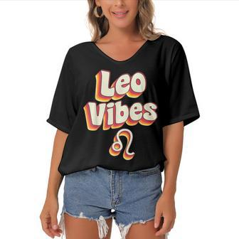 Retro Leo Zodiac Sign Astrology July August Birthday Leo Women's Bat Sleeves V-Neck Blouse - Seseable
