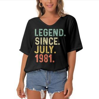 Retro Vintage Legend Epic Since July 1981 Birthday Women's Bat Sleeves V-Neck Blouse - Seseable