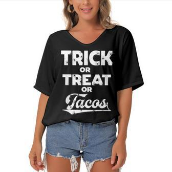 Trick Or Treat Or Tacos Halloween Costume Party Women's Bat Sleeves V-Neck Blouse - Seseable